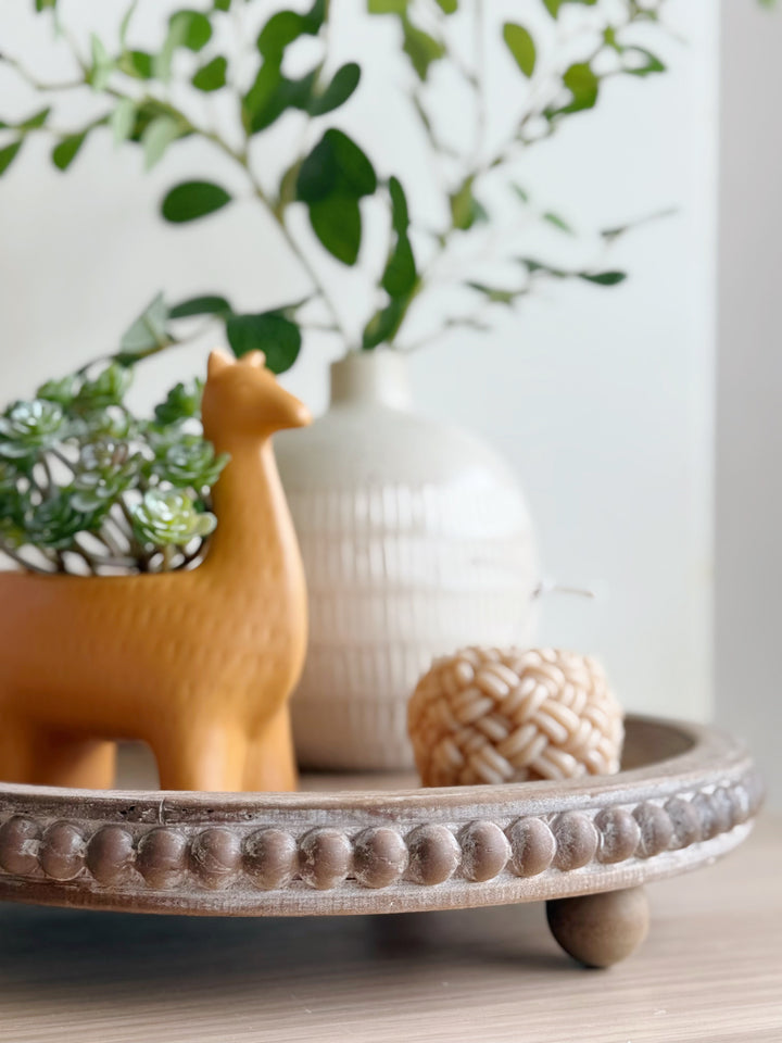 Vintage Beaded Wooden Pedestal Tray