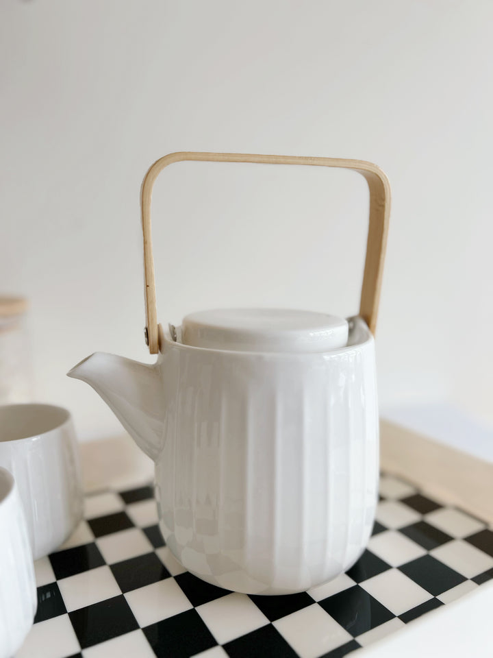 Zen Lines: White Porcelain Teapot & Cup Set