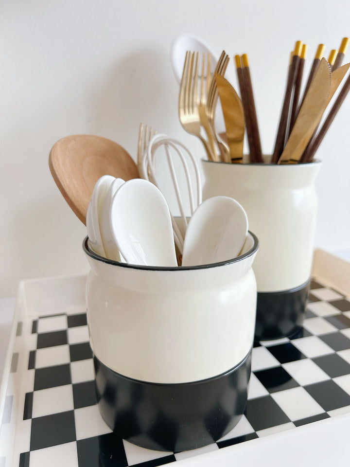 Minimalist Duo-Tone Porcelain Cutlery Jars (2 sizes)