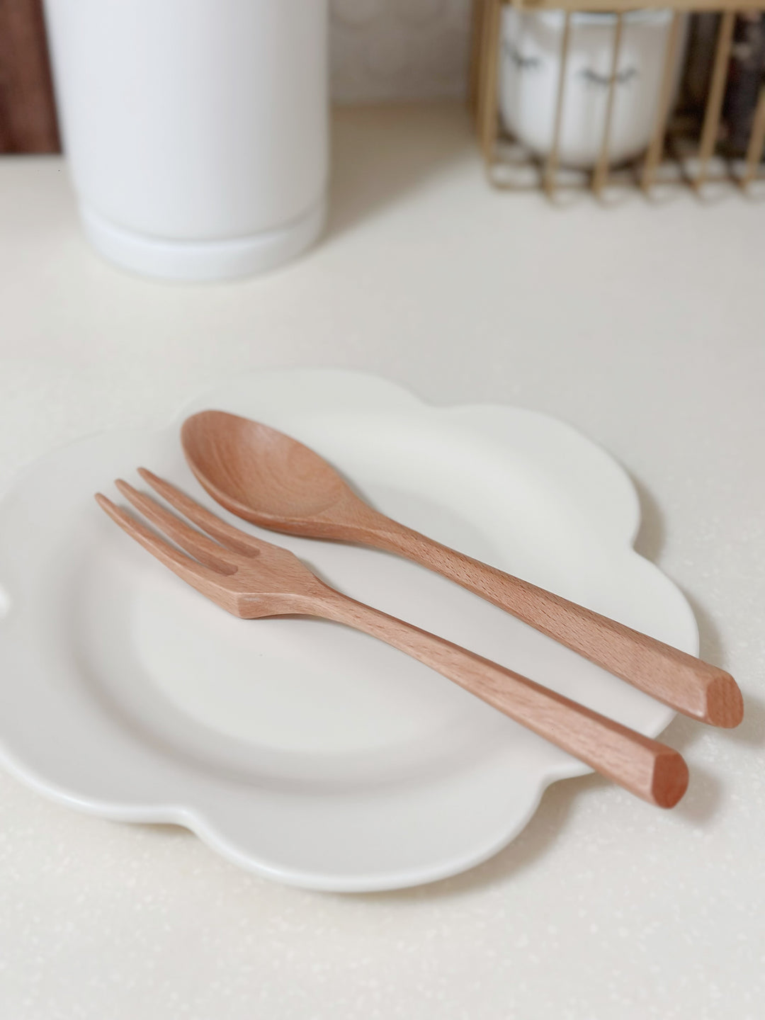 Beech Wood Dessert Fork & Spoon Set