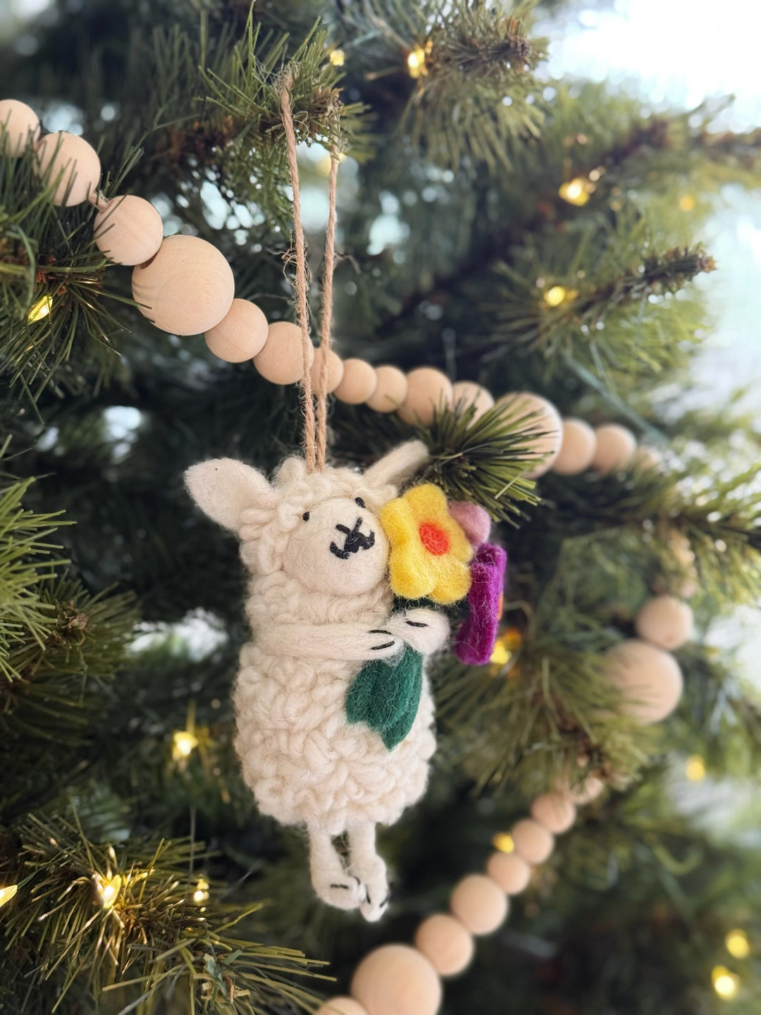 Blossom Hug Sheep Felt Ornament
