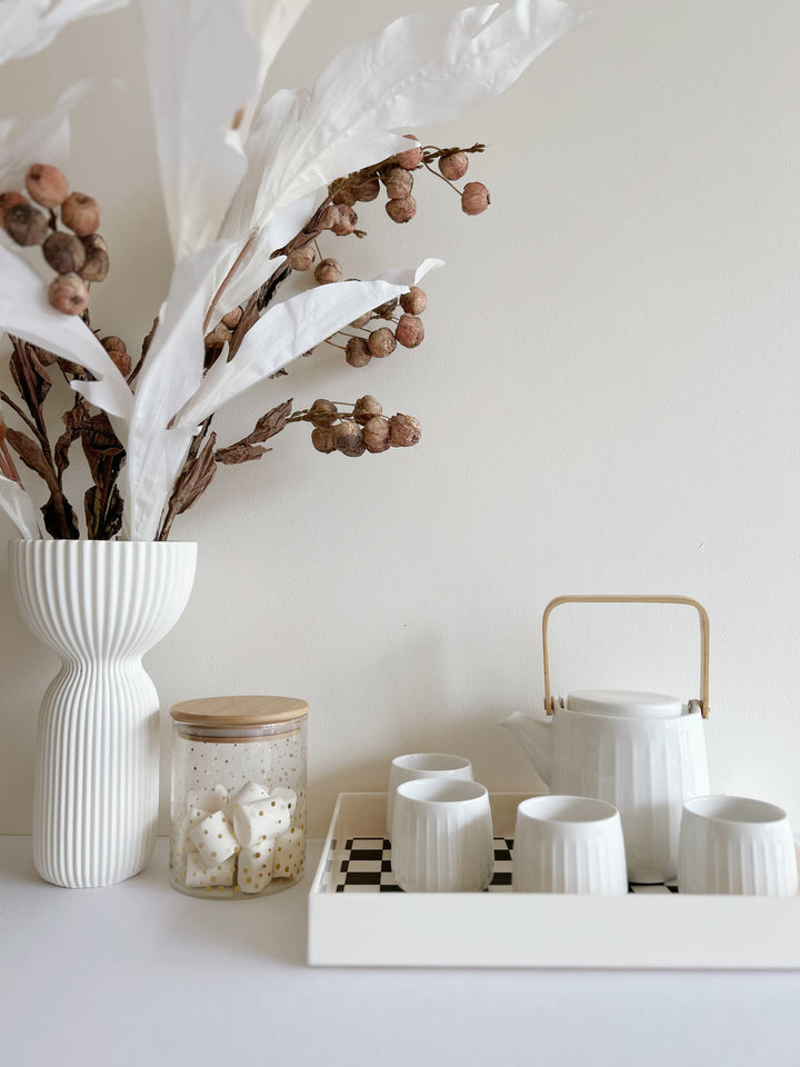 Zen Lines: White Porcelain Teapot & Cup Set