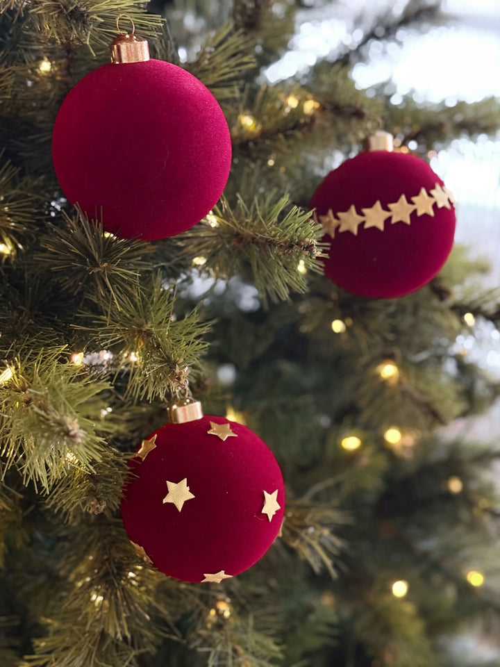 Ruby Starlight Velvet 8cm Bauble Set (set of 9)