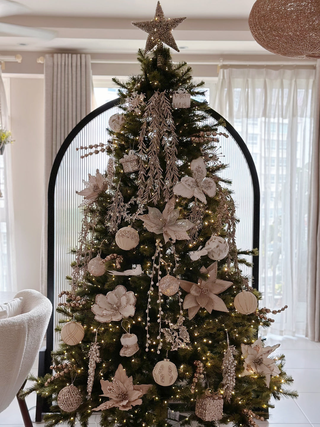 Glittered Champagne Cascade Leaf Branch