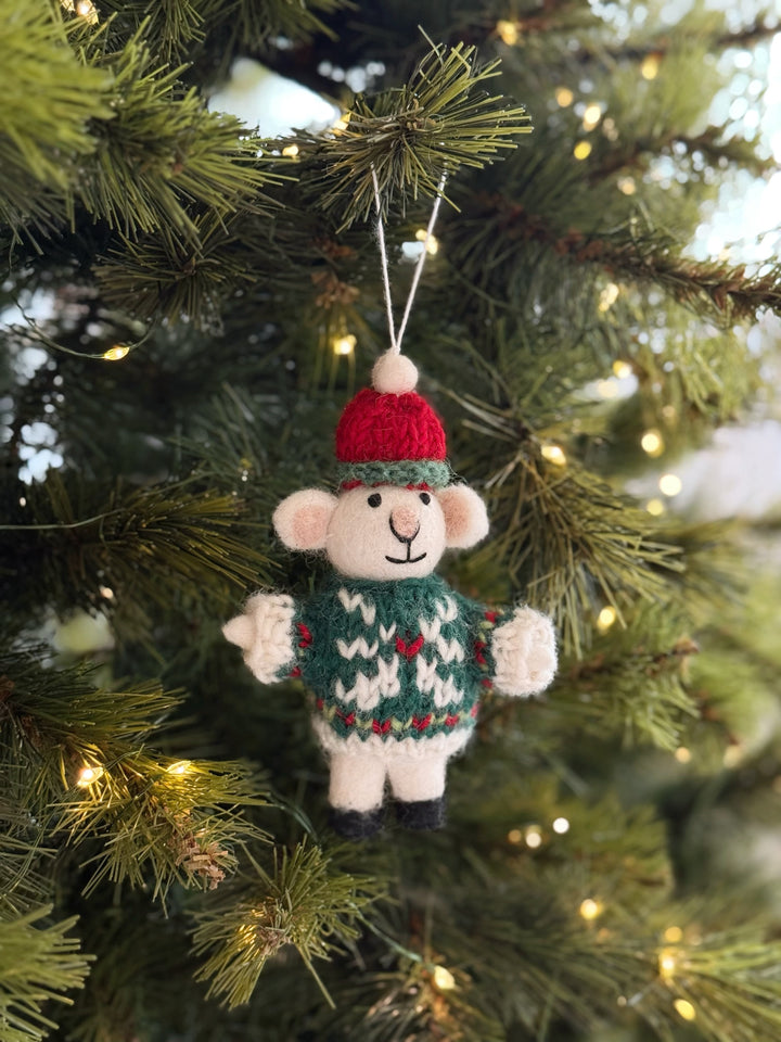 Mouse in Sweater Felt Ornament