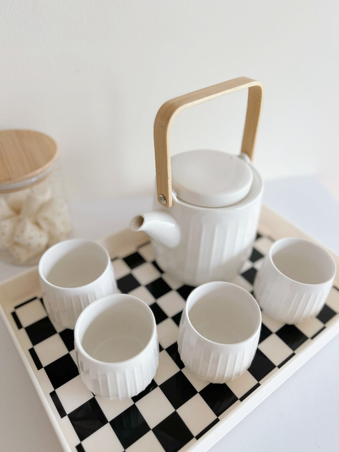 Zen Lines: White Porcelain Teapot & Cup Set