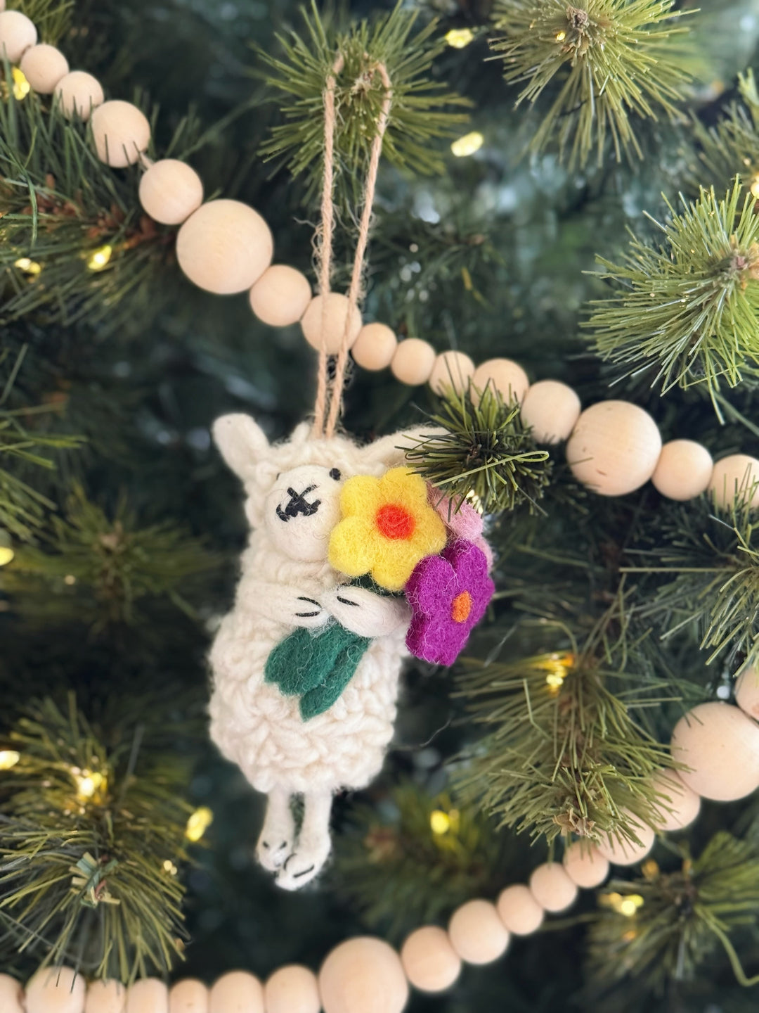 Blossom Hug Sheep Felt Ornament
