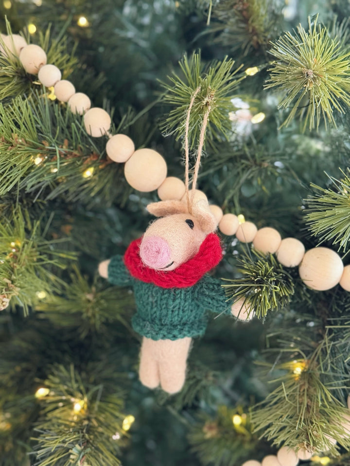 Cozy Sweater Pig Felt Ornament