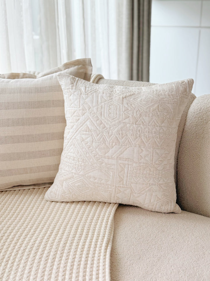 Ivory Etched Geometry Cushion Cover
