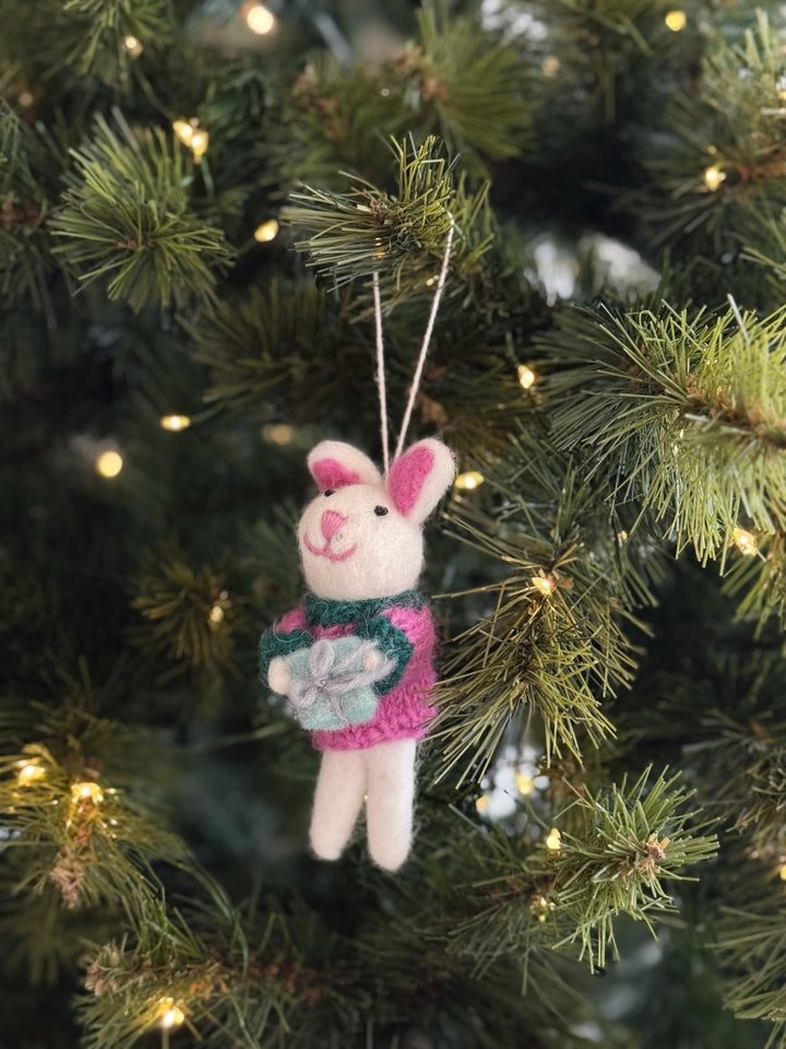 Rabbit with Gift Felt Ornament