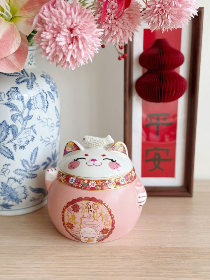 Smiling Fortune Cat Porcelain Storage Jar (2 options)