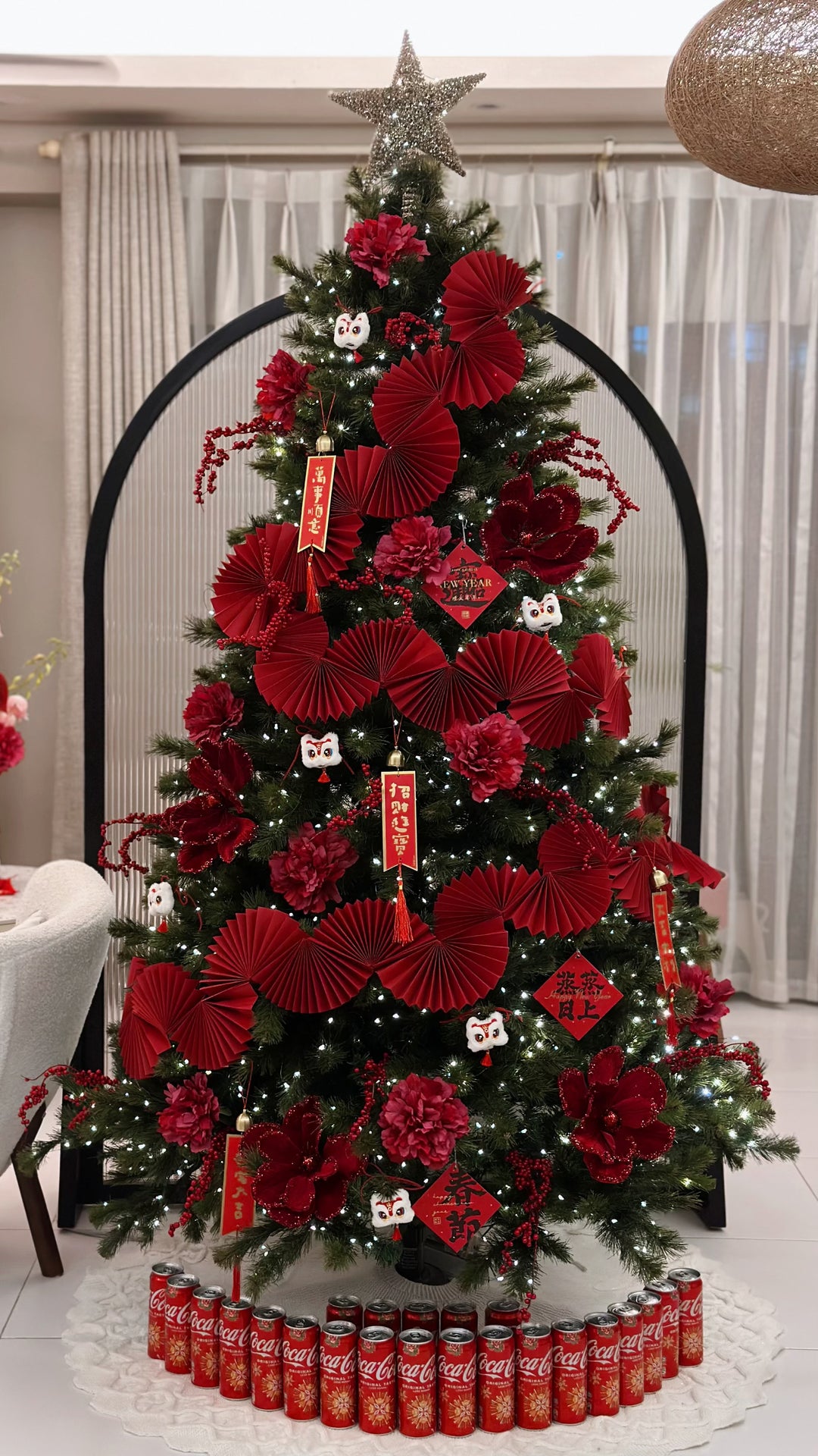 Crimson Harmony Paper Fan Garland