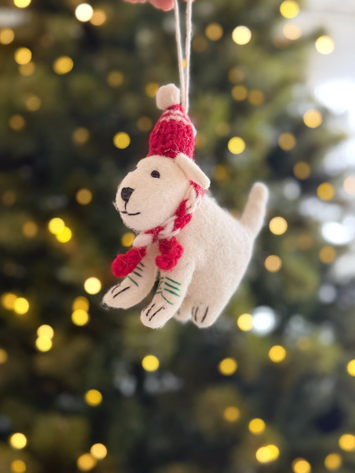 Snowy Winter Pup Wool Felt Ornament