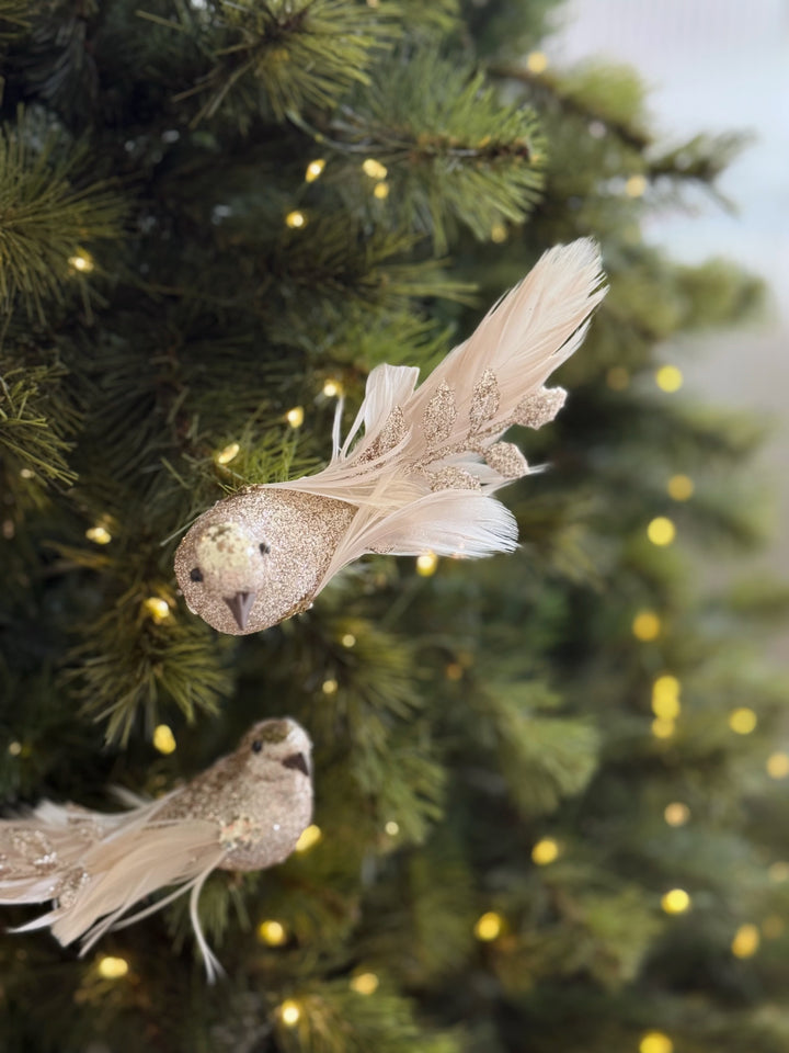 Champagne Shimmer Clip-On Bird Ornaments (Set of 2)