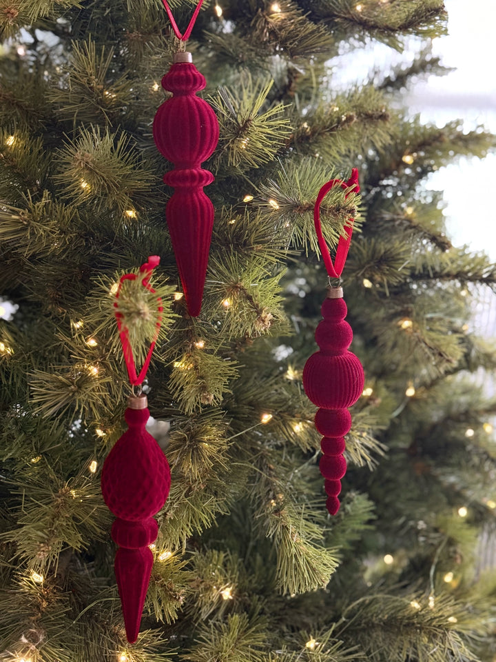 Velvet Finial Christmas Ornament Set - Red (set of 9)