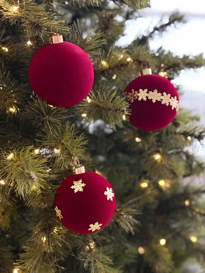 Ruby Snowfall Velvet 8cm Bauble Set (set of 9)