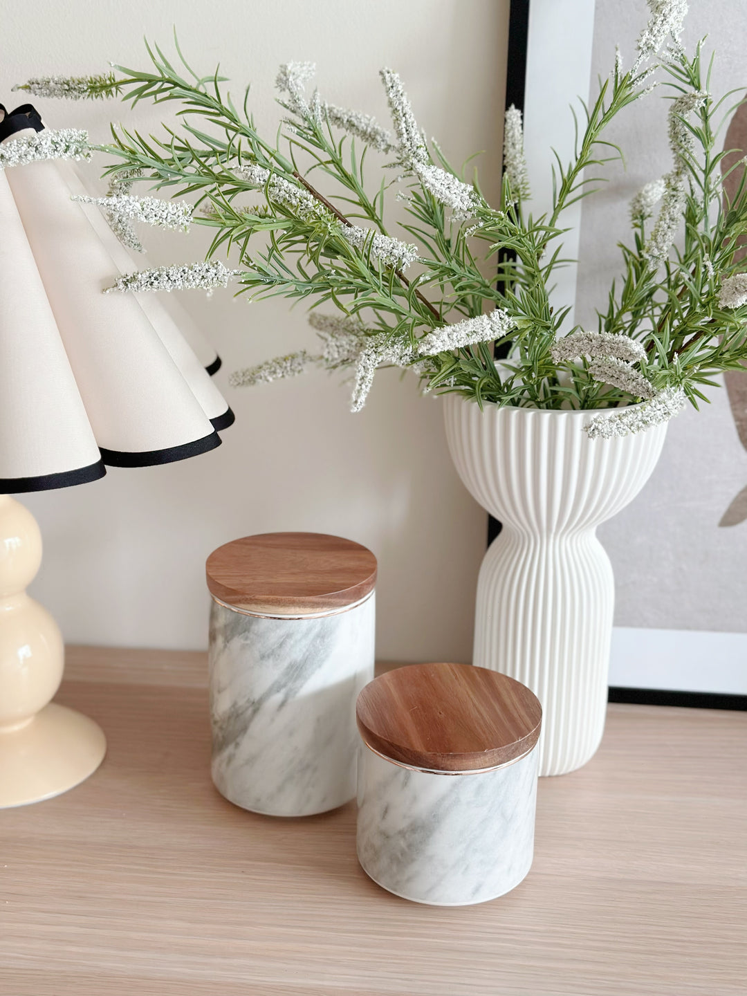 Marble Effect Porcelain Jars with Bamboo Lids (2 sizes)