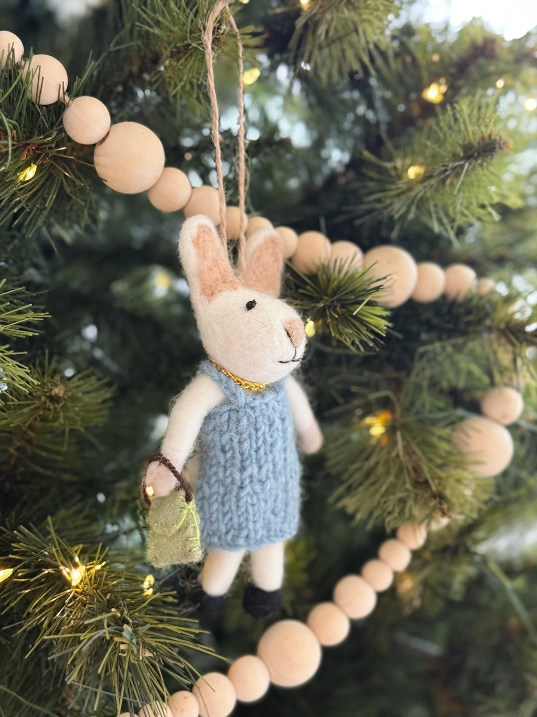 Knitted Dress Bunny Felt Ornament