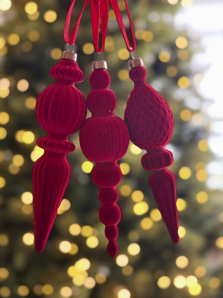 Velvet Finial Christmas Ornament Set - Red (set of 9)
