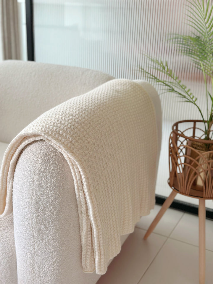 Cream Butterfly Knitted Throw