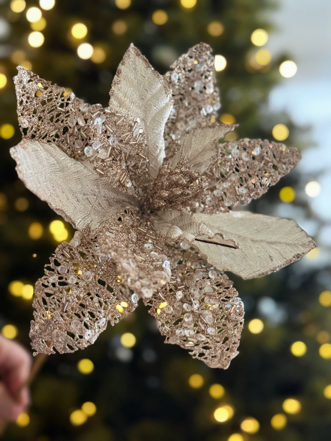 PRE-ORDER (19-23 Oct): Champagne Luxe Beaded Faux Poinsettia