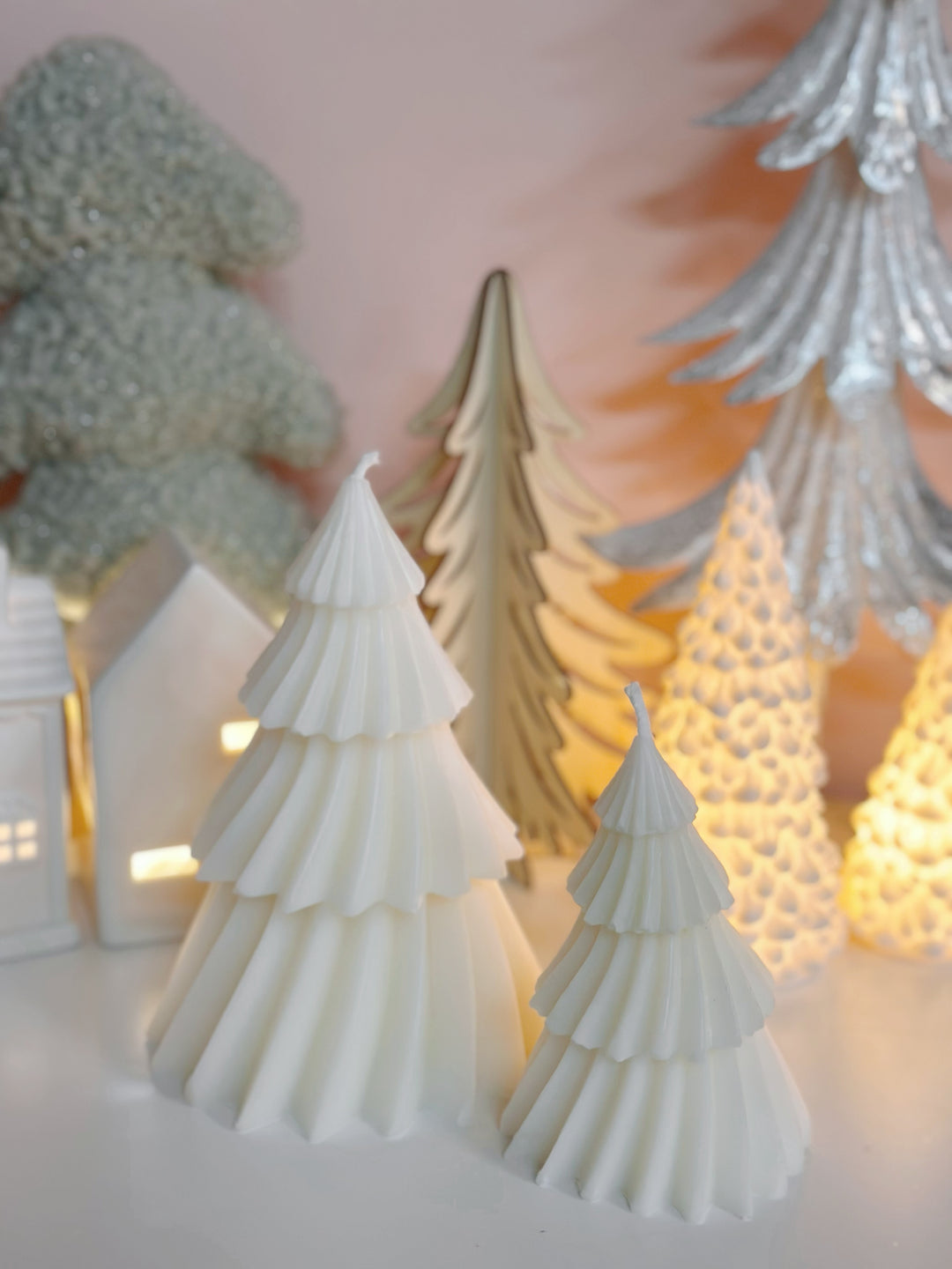 Curvy Grooves Cream Christmas Tree Candle (2 sizes)