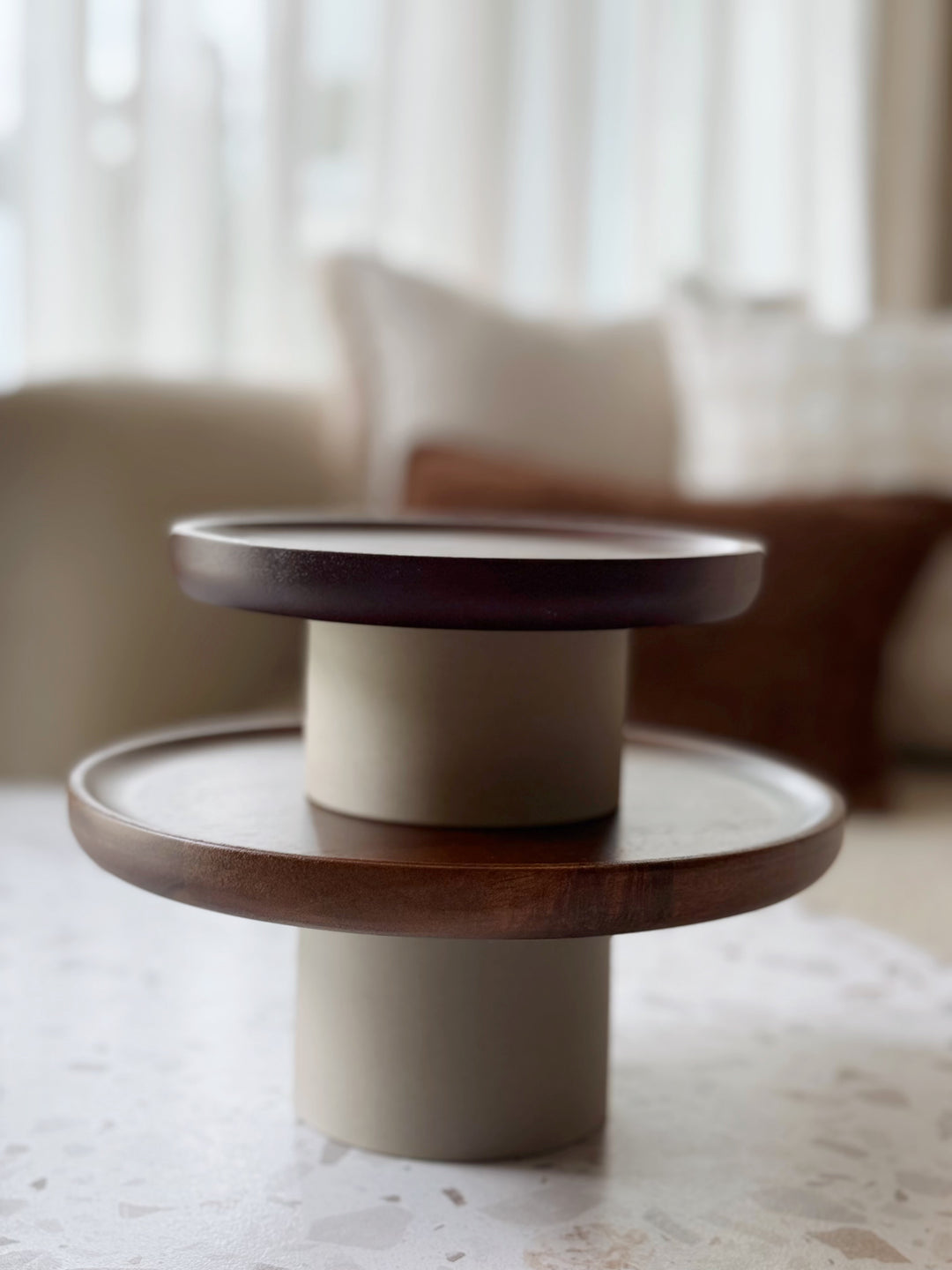 Acacia & Stone Pedestal Stand (2 sizes)