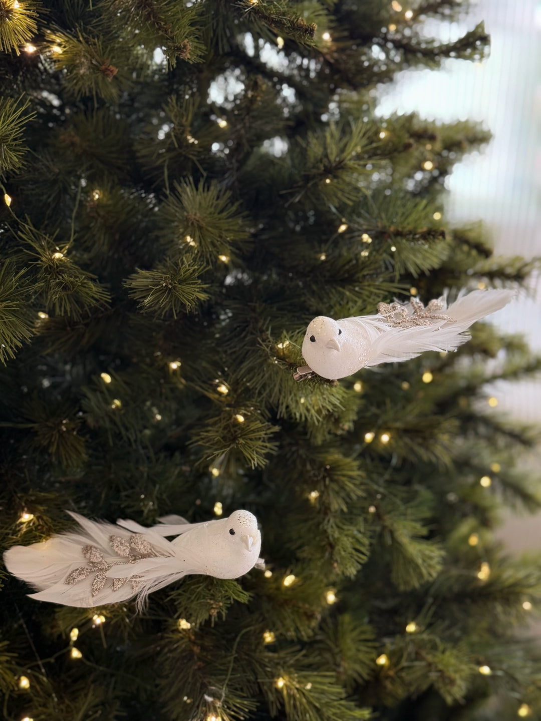 White Shimmer Clip-On Bird Ornaments (Set of 2)
