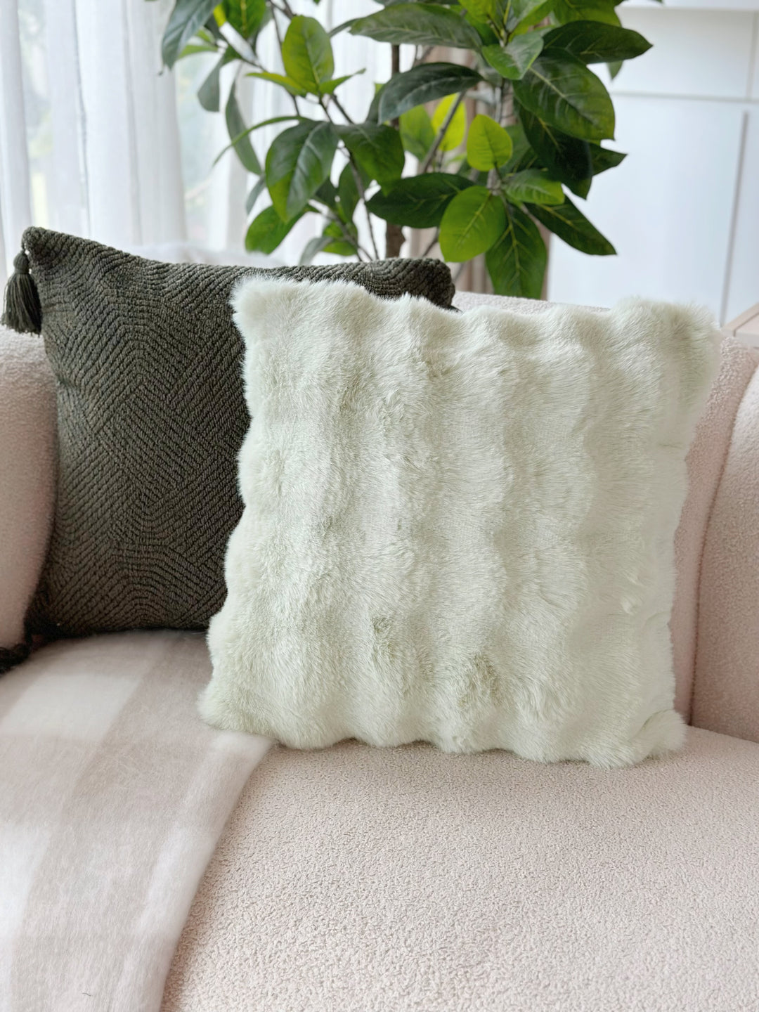 Sweet Pastel Mint Faux Mink Fur Cushion Cover