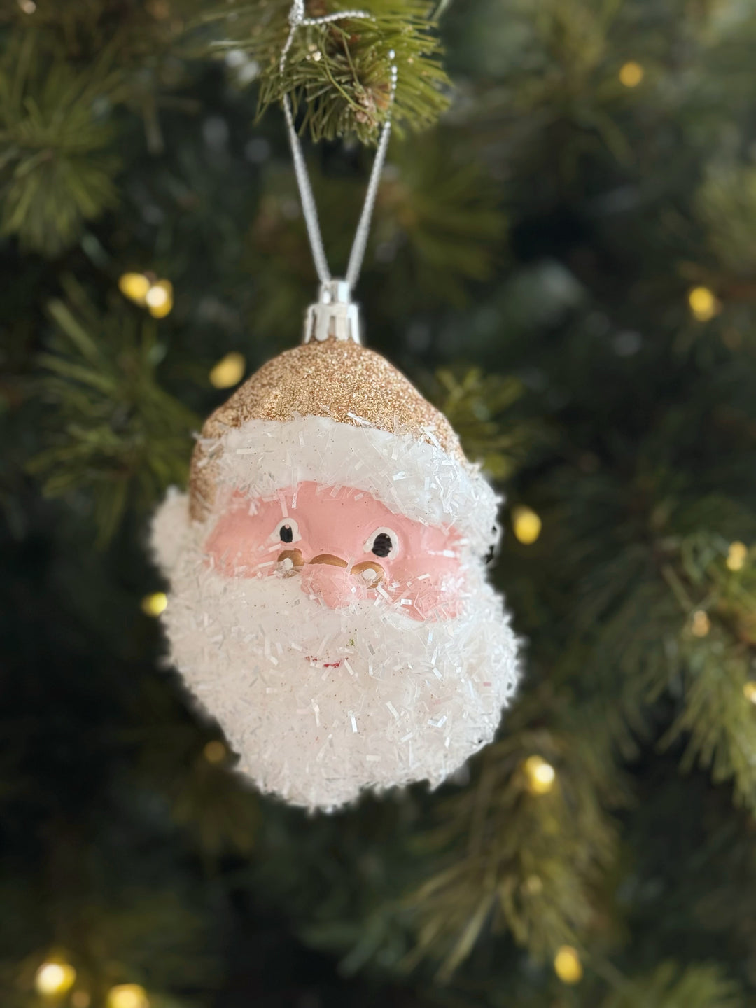 Golden Sparkle Santa Ornament