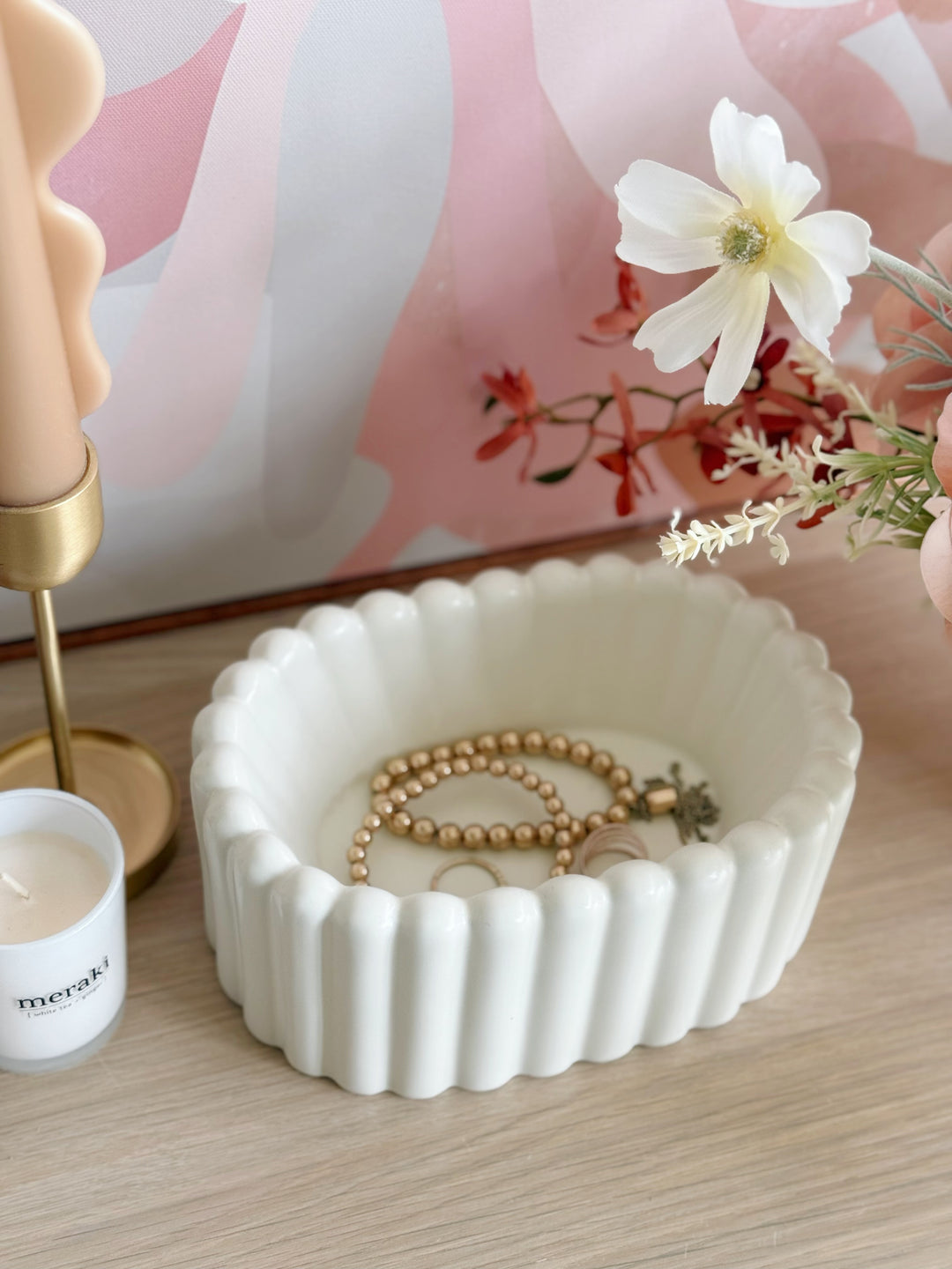 Ivory Ripple Porcelain Organiser Tray