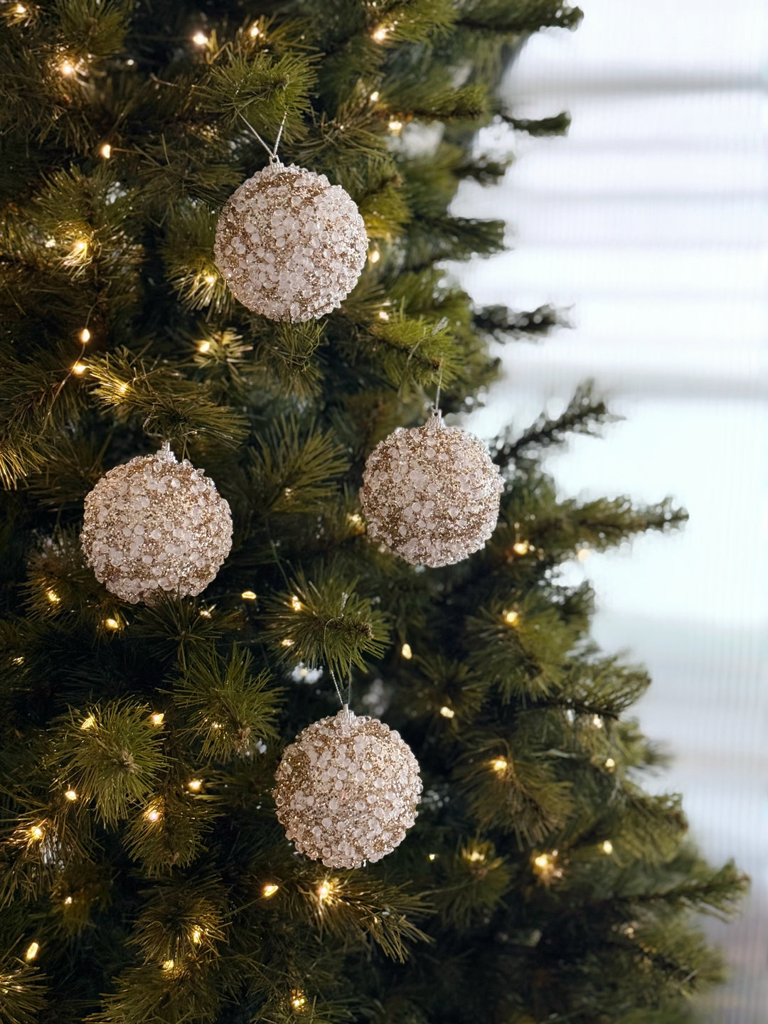 Champagne Sugar Sparkle 8cm Bauble Set (set of 4)
