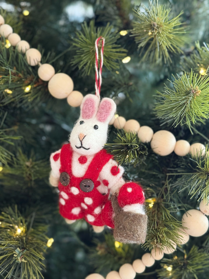 Mushroom Gatherer Bunny Felt Ornament