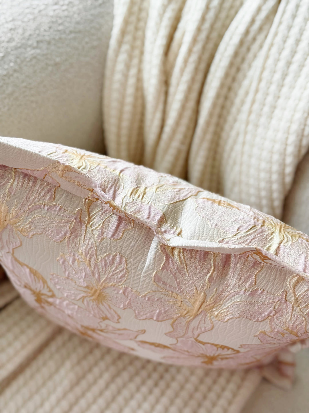 Blush Embossed Bloom Cushion Cover