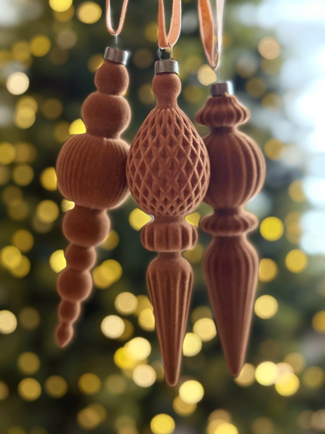 Velvet Finial Christmas Ornament Set - Brown (set of 9)