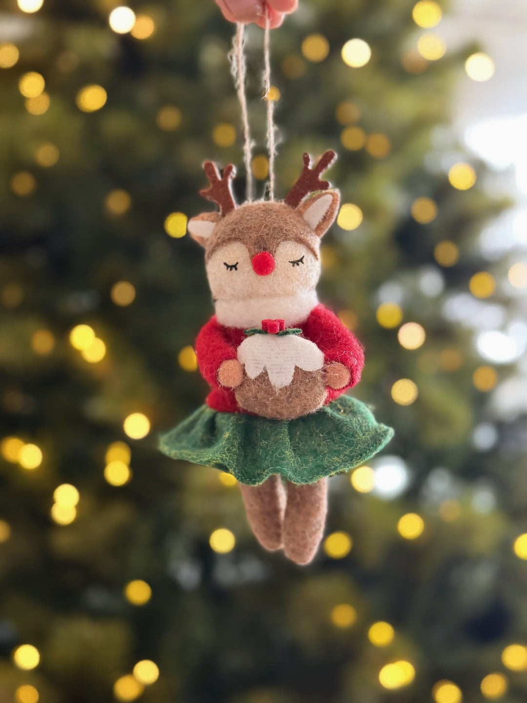 Christmas Pudding Reindeer Felt Ornament