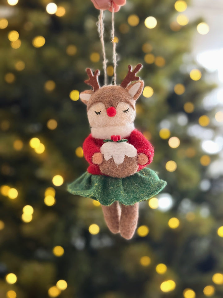 Christmas Pudding Reindeer Felt Ornament