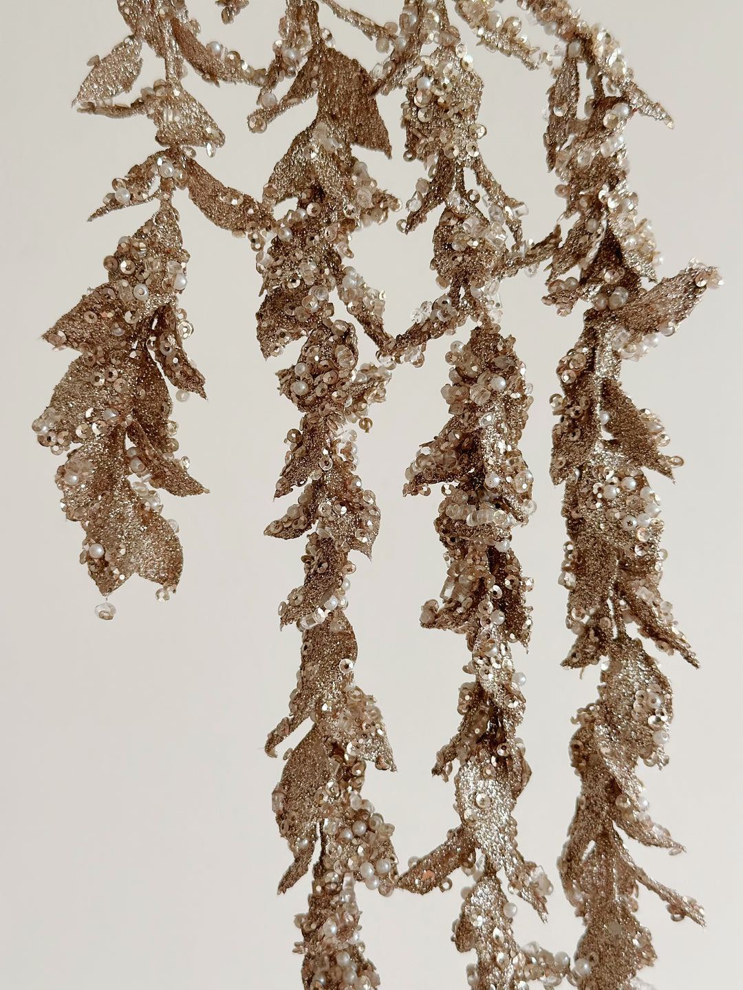 Glittered Champagne Cascade Leaf Branch