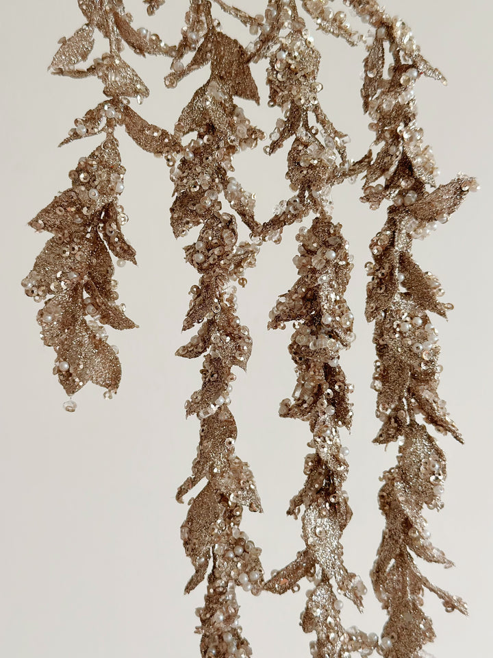 Glittered Champagne Cascade Leaf Branch