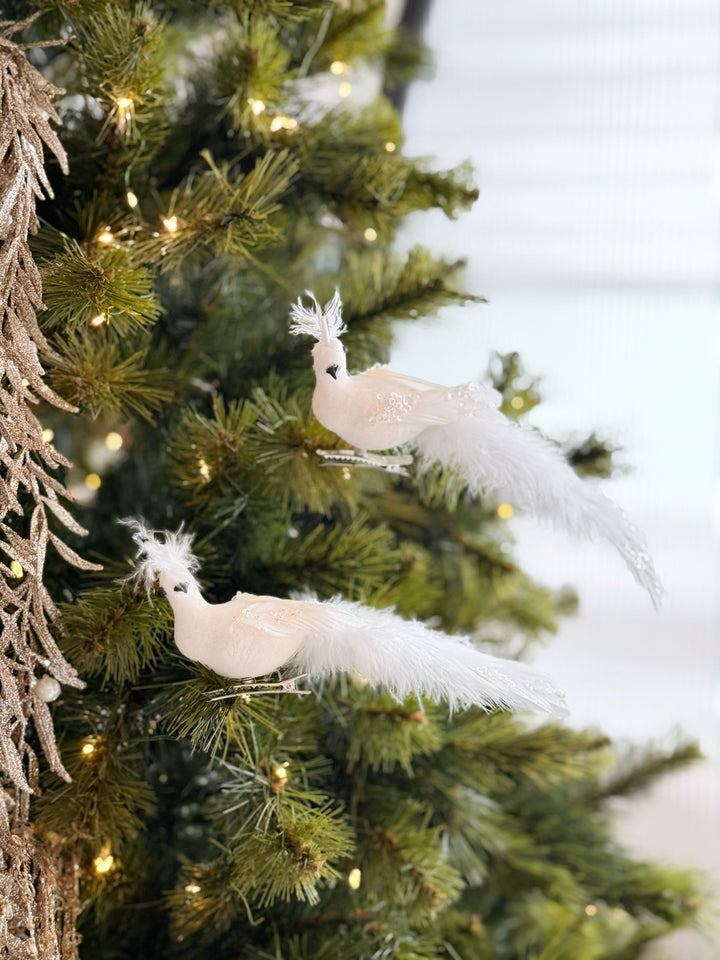 Snowy Feather Crest Bird Set (set of 2)