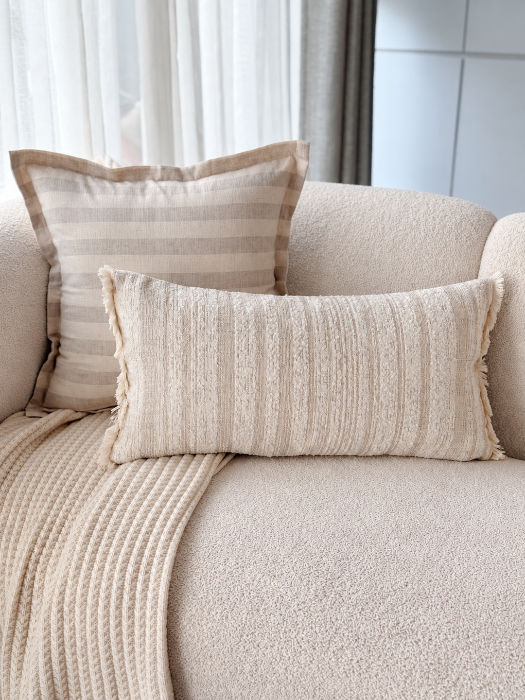 Ivory Fringe Texture Waist Cushion Cover