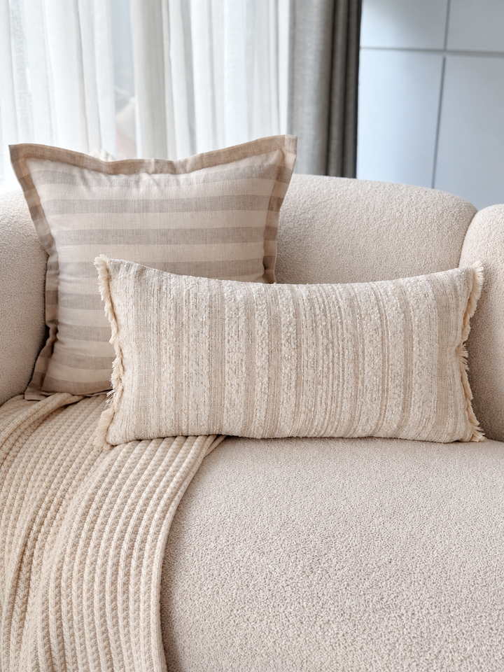 Ivory Fringe Texture Waist Cushion Cover