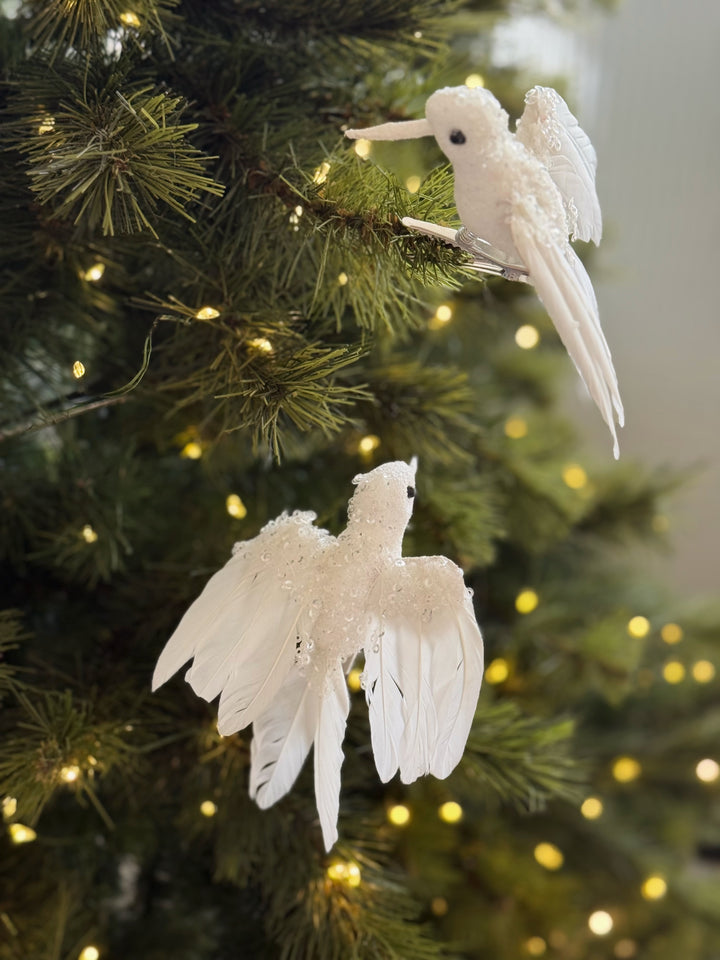 Snowy White Clip-On Bird Ornaments (Set of 2)