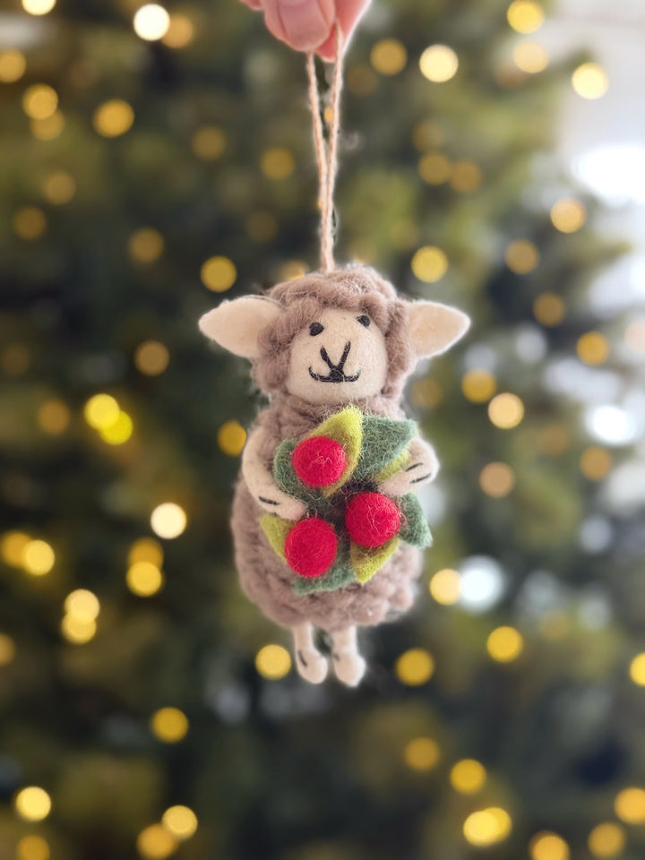 Berry Wreath Sheep Wool Felt Ornament