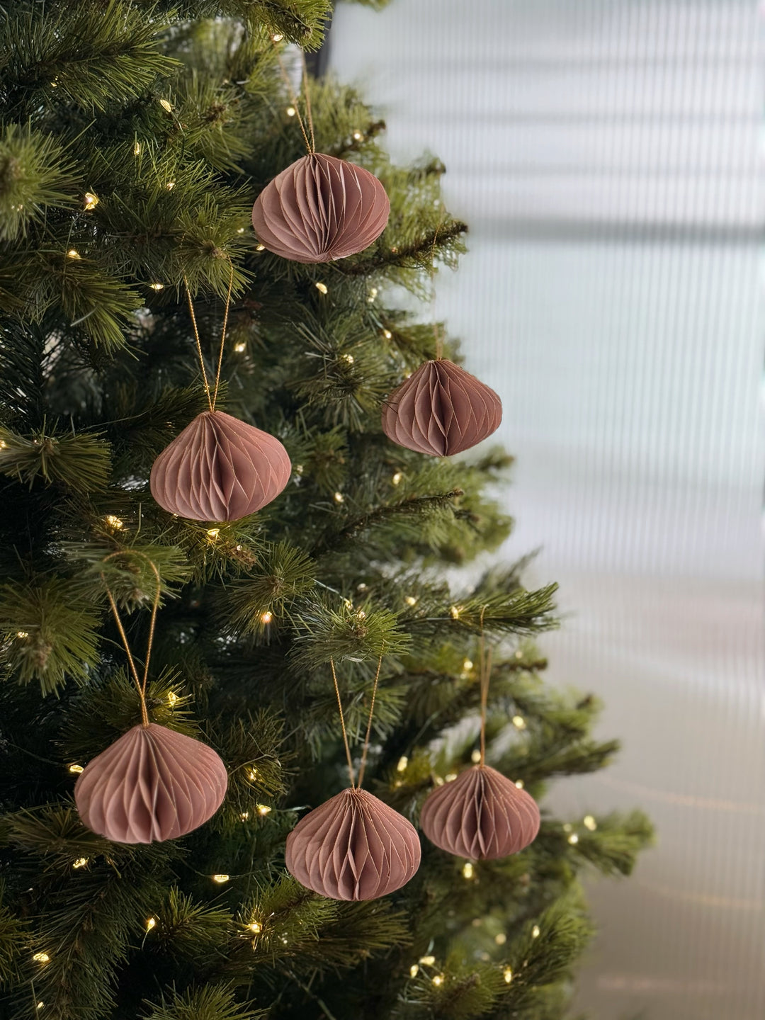 Glistening Dusty Blush Paper Bauble Set (set of 6)