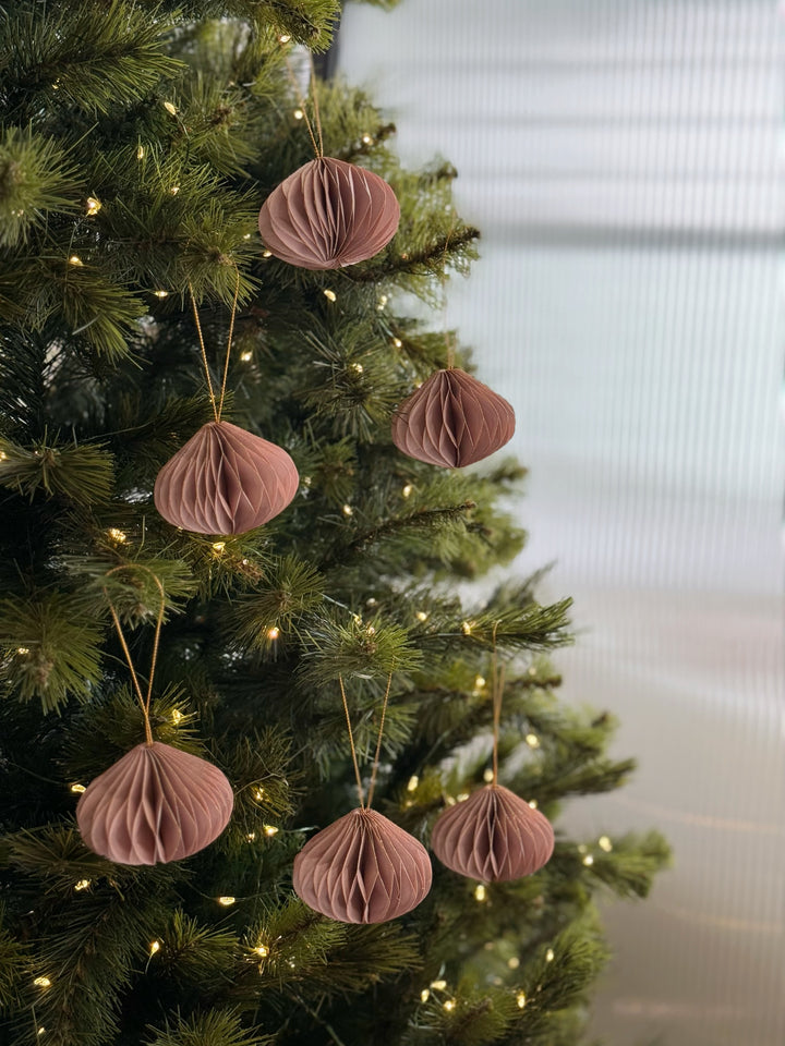 Glistening Dusty Blush Paper Bauble Set (set of 6)