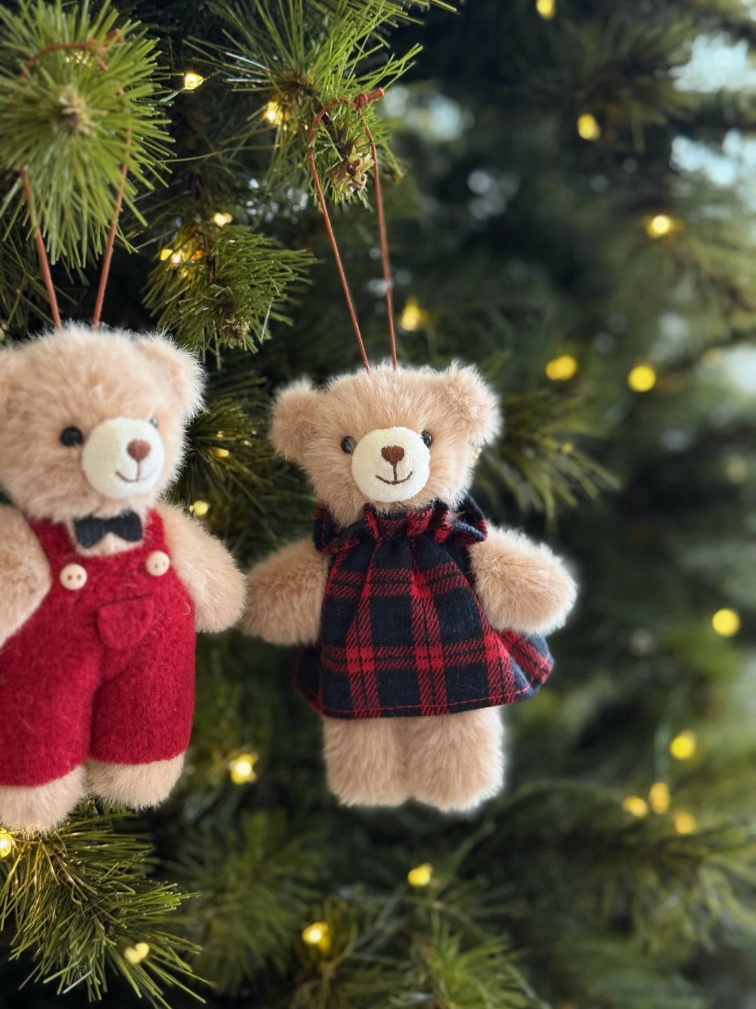 Christmas Teddy Couple Hanging Ornament (Set of 2)