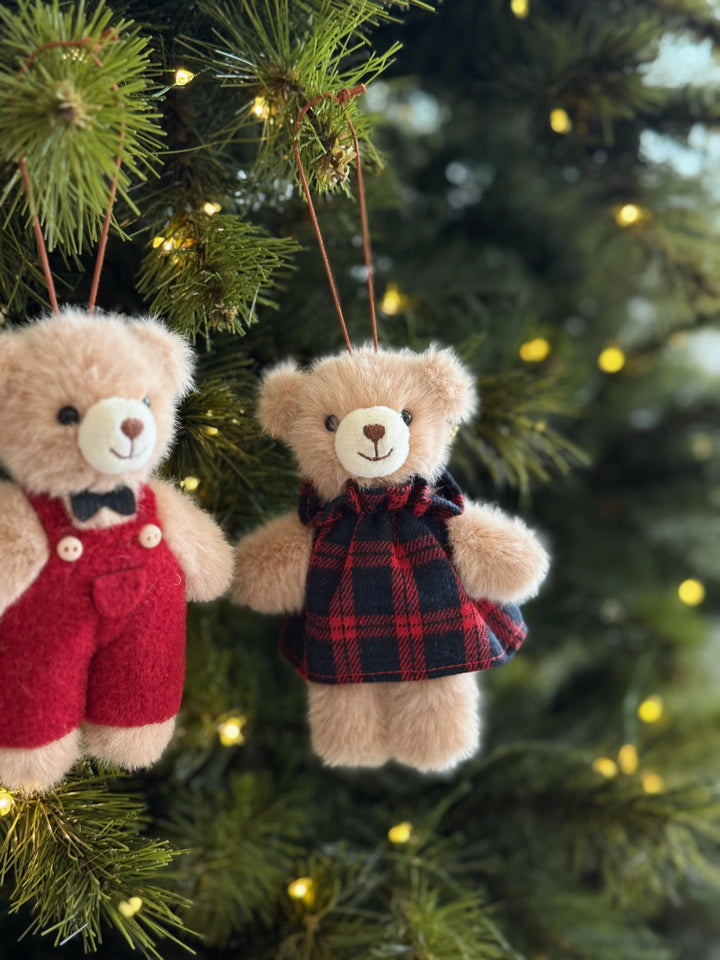 Christmas Teddy Couple Hanging Ornament (Set of 2)