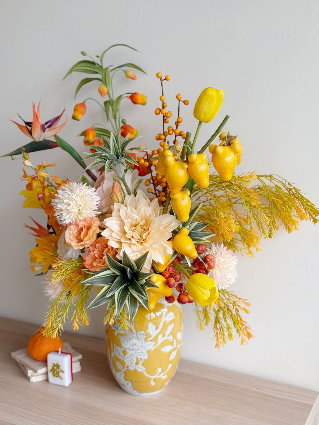 金玉满堂 Opulent Prosperity Arrangement In The Vase (1-sided)