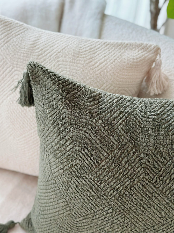 HerringHaven Tassel Cushion Cover - Deep Olive Green